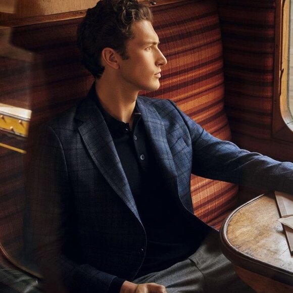 Tweed Plaid Herringbone Wool Blazer sz 46R - grey/blue - Picture 14 of 14